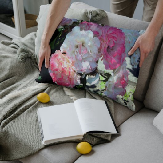 白いピンクの牡丹 ランバークッション