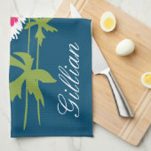 白いピンクの緑の青い花のグラフィックのケシ キッチンタオル (四つ折り)