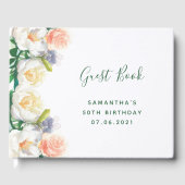 白いピンクの花のエレガント誕生日 ゲストブック (正面)