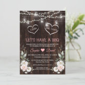 白いピンクの花のストリングライト バーン 私も BBQ 招待状 (スタンド正面)