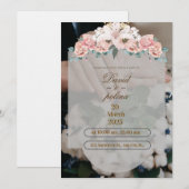 白いピンクの花の装飾 ウェディング招待状 招待状 (正面/裏面)