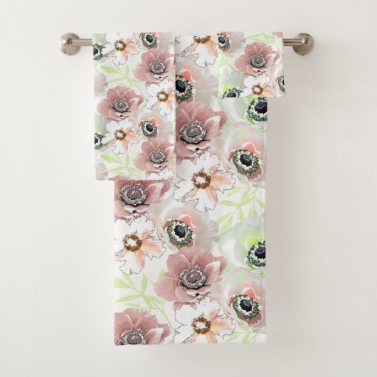 白いピンクの花。 バスタオルセット (インサイチュ)