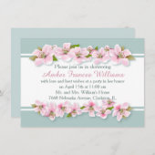 白いピンクの蘭のブライダルシャワー 招待状 (正面/裏面)