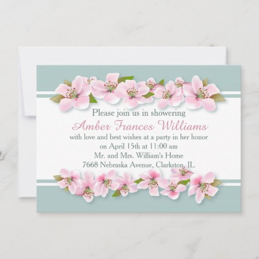 白いピンクの蘭のブライダルシャワー 招待状 (正面)