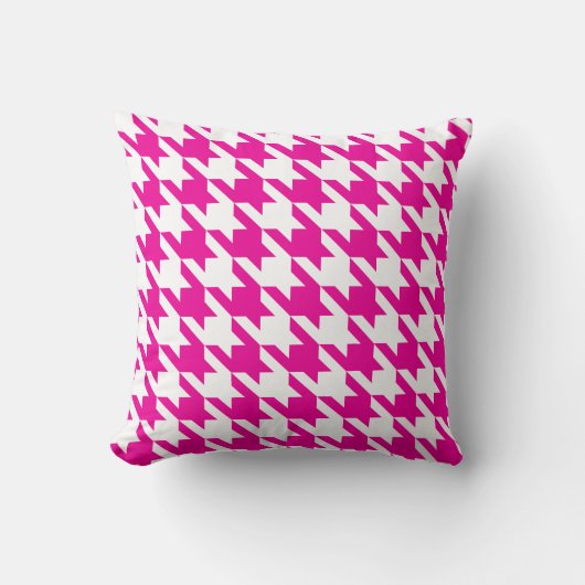 白いピンクのFuchsia Pied De Poule Houndstooth クッション (正面)