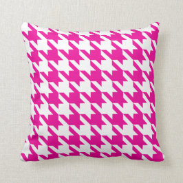 白いピンクのFuchsia Pied De Poule Houndstooth クッション