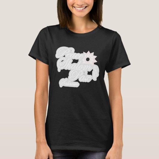 白いピースシャロムのタイポグラフィーアート Tシャツ (正面)
