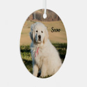 白いピ素晴らしレネー家畜保護犬の子犬 メタルオーナメント (正面右)
