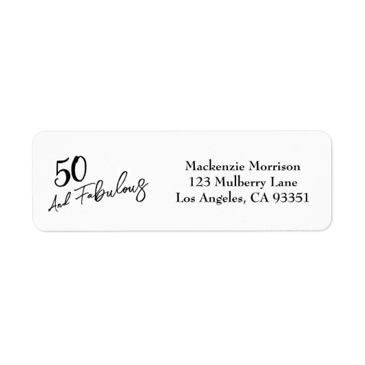 白いファブリカスな50歳の誕生日パーティー ラベル (正面)