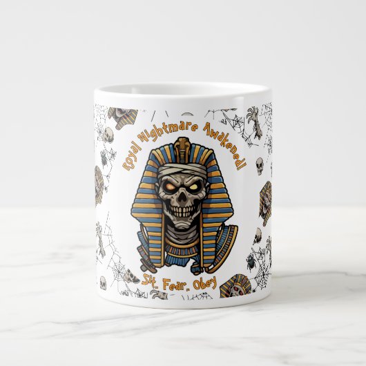 🤍白いファラオ・ミイラ・マグ🎃☕👑 ジャンボコーヒーマグカップ (正面)