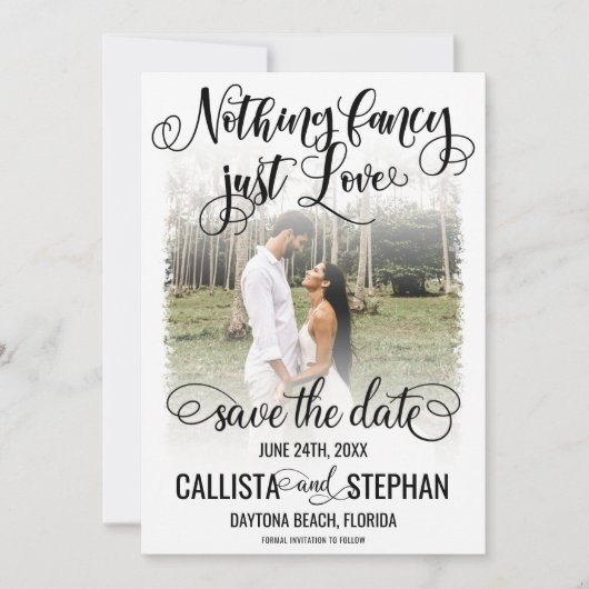 白いファンシー黒い写真を愛する結婚なし セーブザデート (正面)