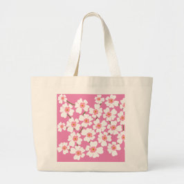 白いファンタジーの花の模様（ピンク） ラージトートバッグ