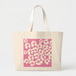 白いファンタジーの花の模様(ピンク) ラージトートバッグ