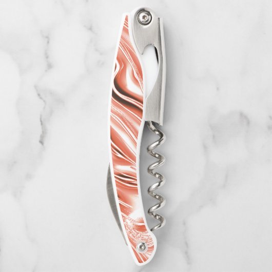 白いファンドに派手なサーモンから赤の長い波状のトレースへ ソムリエナイフ (裏面)