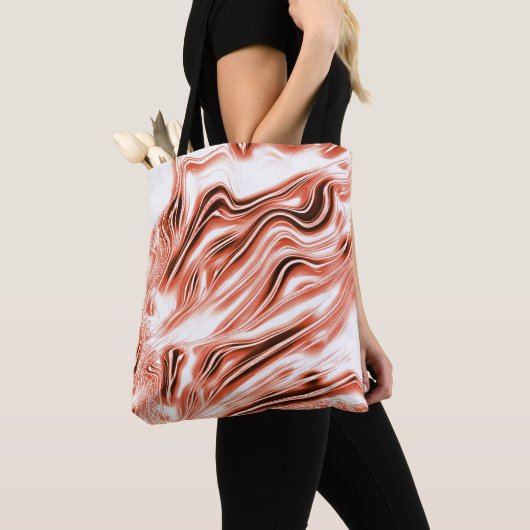 白いファンドに派手なサーモンから赤の長い波状のトレースへ トートバッグ (クローズアップ)