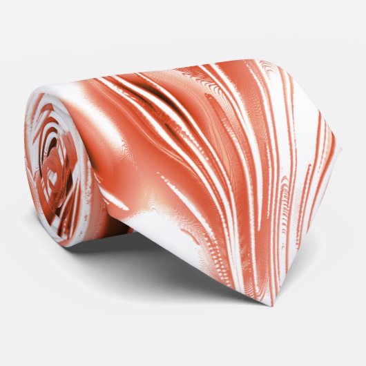 白いファンドに派手なサーモンから赤の長い波状のトレースへ ネクタイ (ロール)