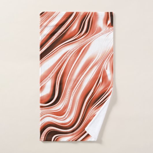 白いファンドに派手なサーモンから赤の長い波状のトレースへ バスタオルセット (ハンドタオル)