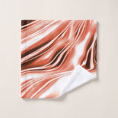 白いファンドに派手なサーモンから赤の長い波状のトレースへ バスタオルセット (ウォッシュタオル)