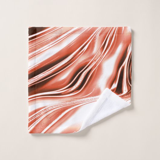 白いファンドに派手なサーモンから赤の長い波状のトレースへ バスタオルセット (ウォッシュタオル)