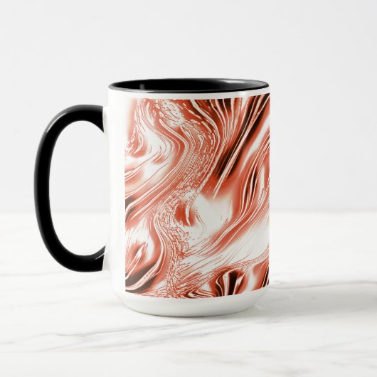 白いファンドに派手なサーモンから赤の長い波状のトレースへ マグカップ (左)