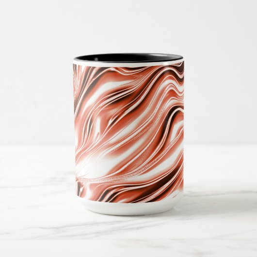 白いファンドに派手なサーモンから赤の長い波状のトレースへ マグカップ (中央)