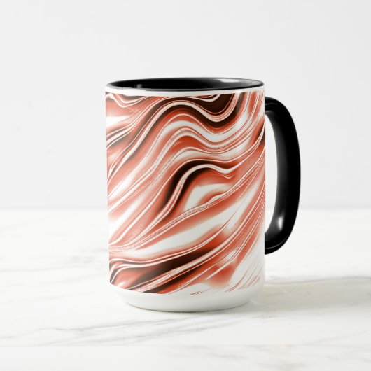 白いファンドに派手なサーモンから赤の長い波状のトレースへ マグカップ (正面右)