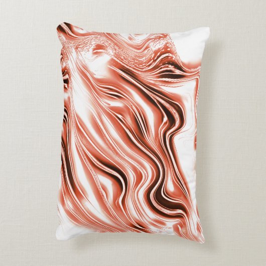 白いファンド上の赤い長い波状のトレースに光沢のあるサーモン アクセントクッション (裏面(縦))