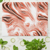 白いファンド上の赤い長い波状のトレースに光沢のあるサーモン キッチンタオル (折り畳み)