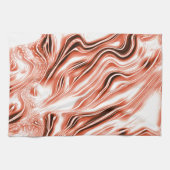 白いファンド上の赤い長い波状のトレースに光沢のあるサーモン キッチンタオル (横)