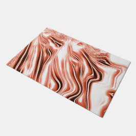 白いファンド上の赤い長い波状のトレースに光沢のあるサーモン ドアマット