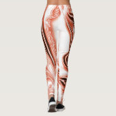 白いファンド上の赤い長い波状のトレースに光沢のあるサーモン レギンス (裏面)
