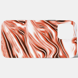 白いファンド上の赤い長い波状のトレースに光沢のあるサーモン iPhone 13 PRO MAXケース