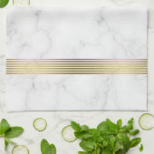 白いフェイク大理石のストライプ金ゴールド キッチンタオル (折り畳み)