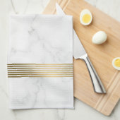 白いフェイク大理石のストライプ金ゴールド キッチンタオル (四つ折り)
