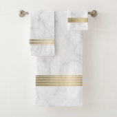 白いフェイク大理石のストライプ金ゴールド バスタオルセット (インサイチュ)