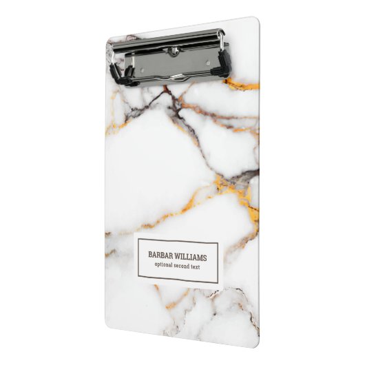 白いフェイク大理石のベージュとグレーのアクセント ミニクリップボード (アングル2)