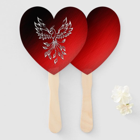 白いフェニックスが赤に赤く黒い灰に浮かぶ ハンドファン (正面&裏面)