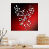 白いフェニックスが赤に赤く黒い灰に浮かぶ ポスター (キッチン)