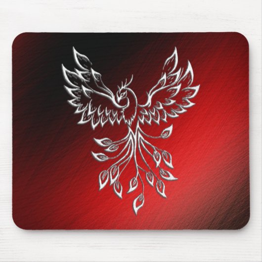 白いフェニックスが赤に赤く黒い灰に浮かぶ マウスパッド (正面)