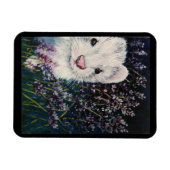 白いフェレットとラベンダーの花の磁石 マグネット (横)