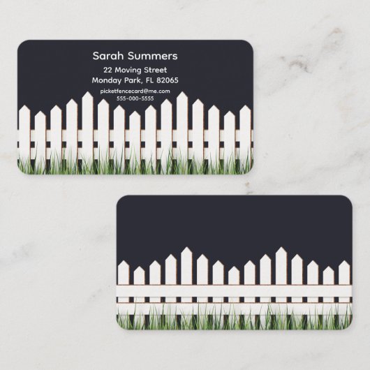 白いフェンスと芝生の付いた住所カード 名刺 (正面/裏面)