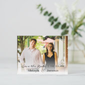 白いフェード水平方向の写真日付カードを保存 案内ポストカード (スタンド正面)