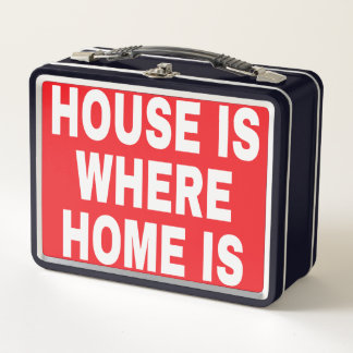 白いフォント 赤い背景 HOUSE IS WHERE HOME IS メタルランチボックス