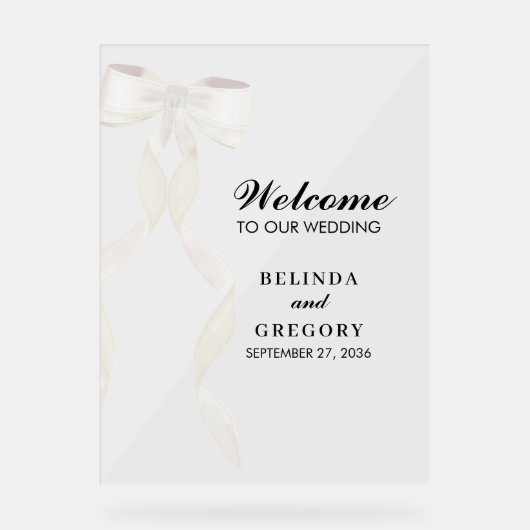 白いフォーマルリボンエレガントな結婚式 アクリルサイン (正面)