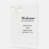 白いフォーマルリボンエレガントな結婚式 アクリルサイン (傾斜)