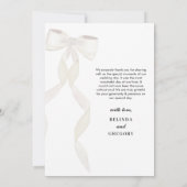 白いフォーマルリボンエレガントな結婚式 サンキューカード (裏面)