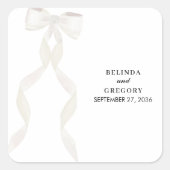 白いフォーマルリボンエレガントな結婚式 スクエアシール (正面)