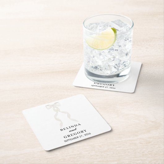 白いフォーマルリボンエレガントな結婚式 スクエアペーパーコースター (インサイチュ)