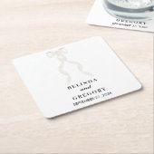 白いフォーマルリボンエレガントな結婚式 スクエアペーパーコースター (アングル)