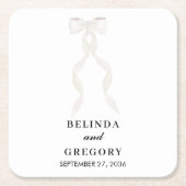 白いフォーマルリボンエレガントな結婚式 スクエアペーパーコースター (正面)